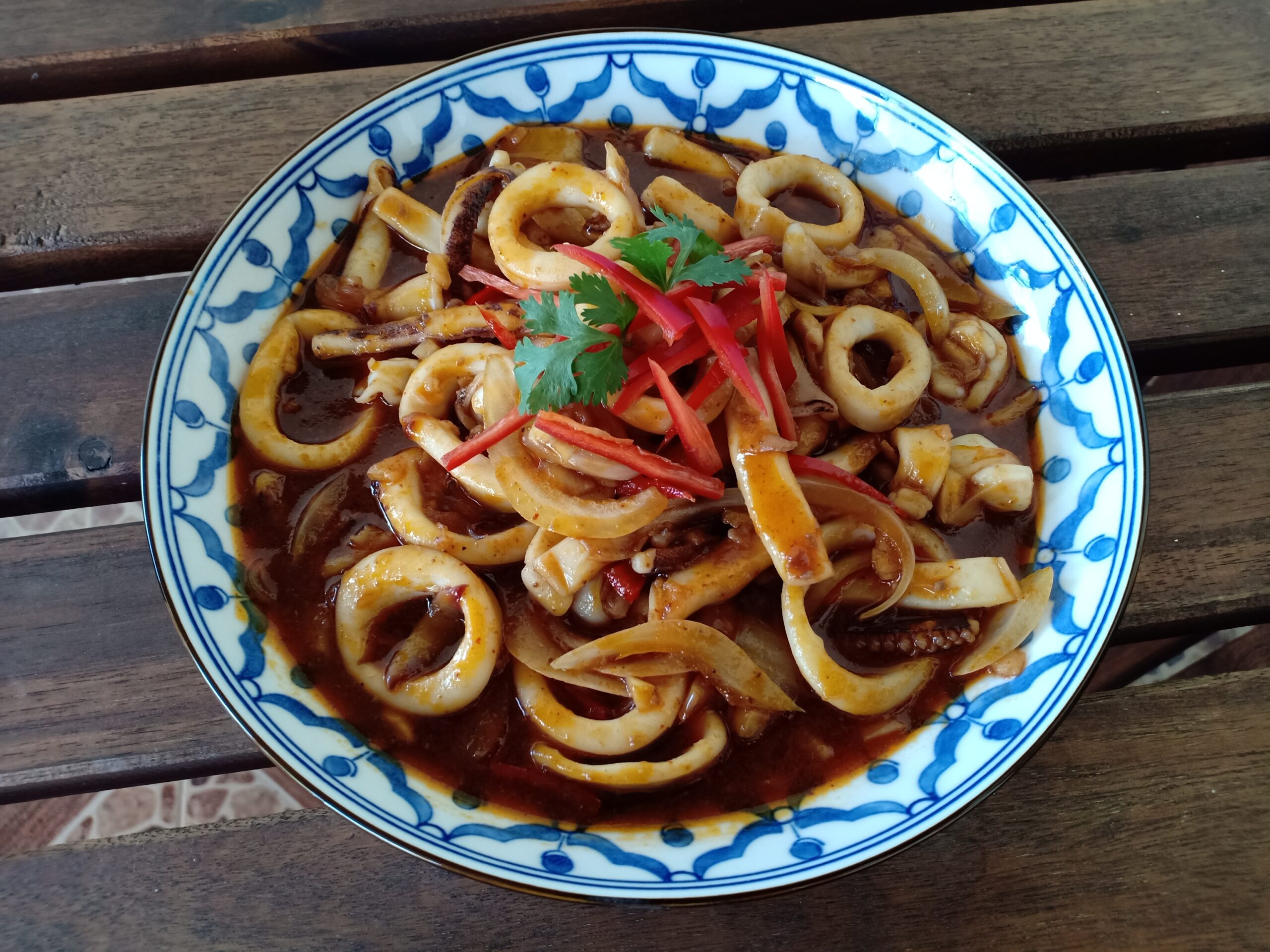 calmars sautés à la confiture de piments